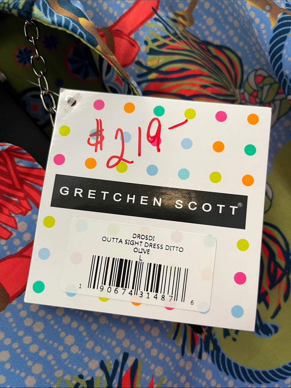 DROSDI Gretchen Scott Designs Blue, Green & Red Printed Puff-Sleeve Belted - Picture 4 of 4